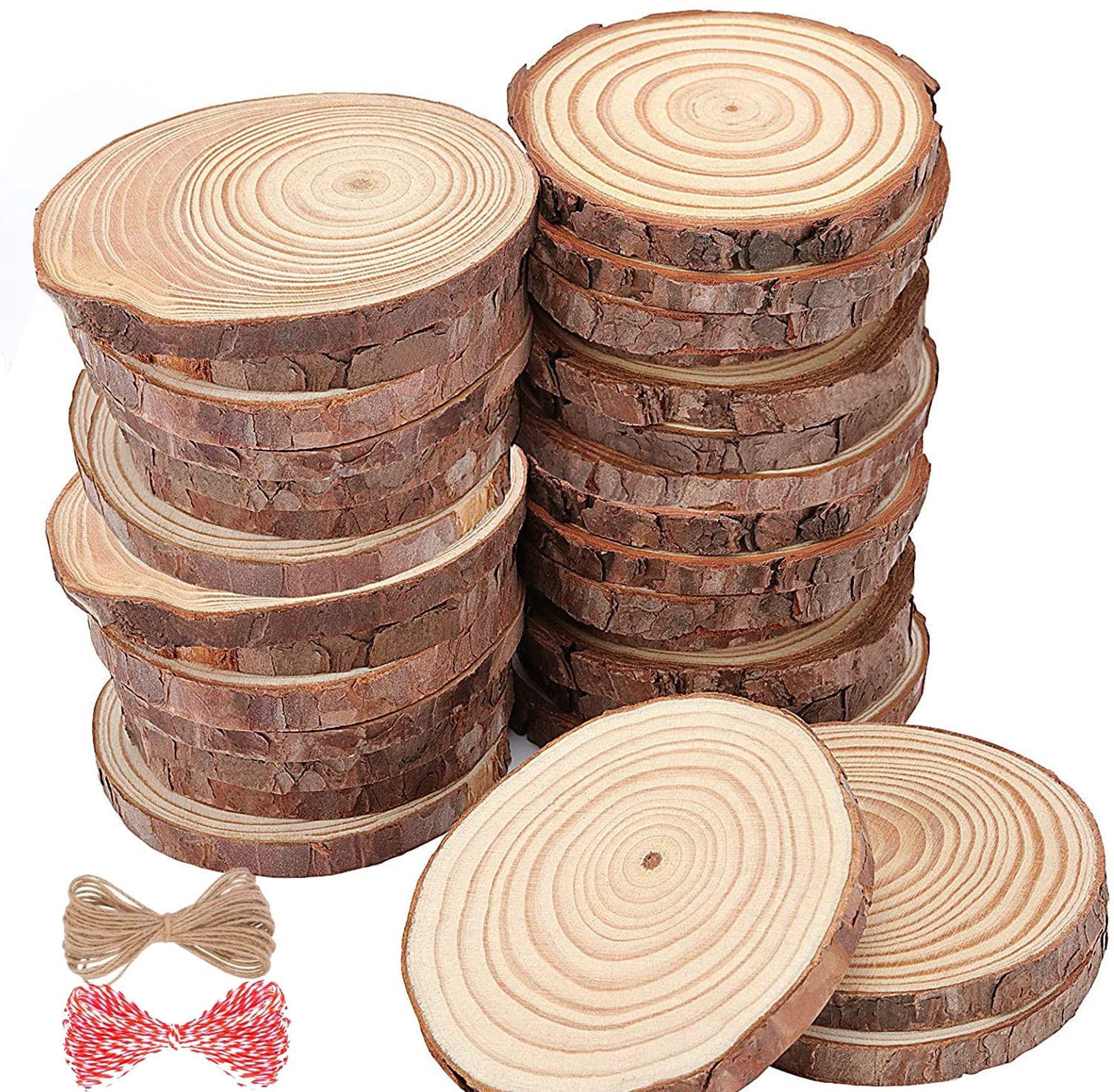 ZOENHOU 40 Pcs 9-10cm Natural Wood Slice, 3.5" - 4" Diameter Log Slices, Unfinished Wooden Circles for Crafts, Painting, Wedding, DIY, Ornaments, Placemats, Coaster