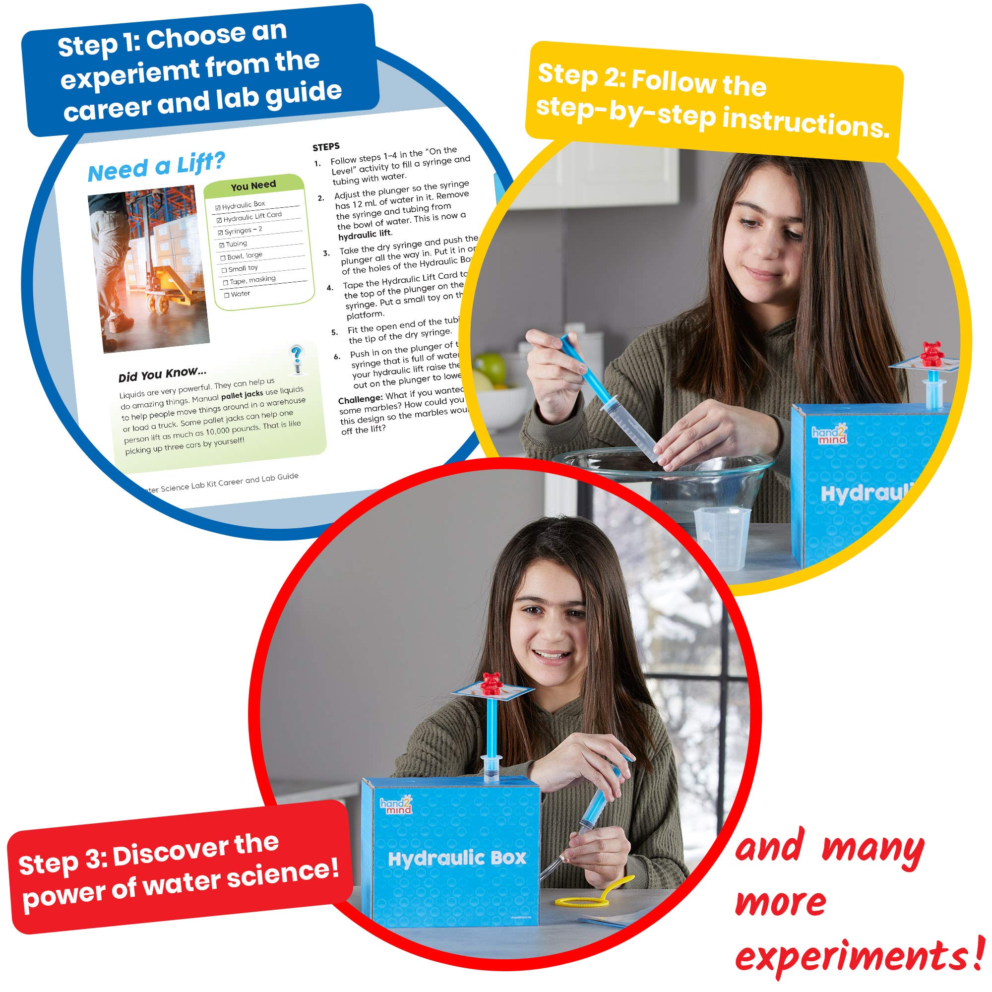 hand2mind H2Ohhh! Water Science Kit, Chemistry Kit for Kids 8-12, Chemistry Set, Science Kits & Toys, 24 Science Experiments, 1 Career & Lab Guide, Color Chemistry, Bubbles, Tornadoes, STEM Toy