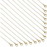 Loprome 32 Pieces 16 Inch Necklace Chains Gold Plated Stainless Steel Link Cable Chain Necklace with Lobster Clasps for DIY Jewelry Making, 1.5mm