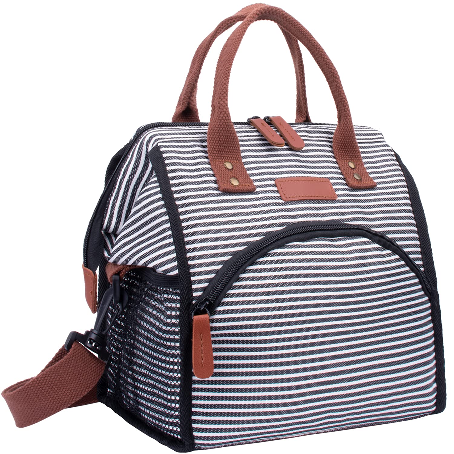 ZATOGOO Insulated Lunch Bags for Women, 17L Insulated Lunch Tote Bags Reusable Cooler Bag Waterproof Leakproof Portable Lunch Box with Shoulder Strap for Office Work, Beach, Hiking, Picnic - Stripe