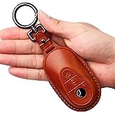 Tukellen for Mercedes Benz Leather Key Fob Cover with Keychain Compatible with 2020-2025 Mercedes Benz S-Class G-Class E-Class Smart Remote, Genuine Leather for Mercedes Benz Key case-Brown
