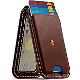 SHIELDON Genuine Leather Strong Magnetic Wallet for MagSafe, Phone Wallet Stand for Men Women, 6 Card Holders, Angle Adjustment, RFID Blocking, Compatible with iPhone 17/16/15/14/13/12 Series - Coffee