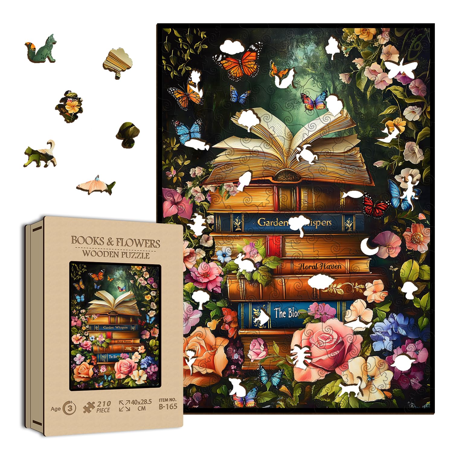 Photo 1 of Book Wooden Puzzles for Adults, PICKFORU Vintage Flower Wood Jigsaw Puzzle Wildflower Pages? Plant Floral Puzzle with Unique Shape