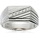 Men's 10k White Gold Diagonal Diamond Ring, (0.03 cttw, I-J Color, I2-I3 Clarity) Size 10