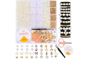 QUNLAND 1300pcs Mothers Day Gifts Bracelet Making Kit, Pearl Beads for Bracelets, Charm Bracelet Making Kit for Adults, Jewelry Making Supplies for Girls Kids Shaped Pearl Bead Kits for DIY Craft Necklace