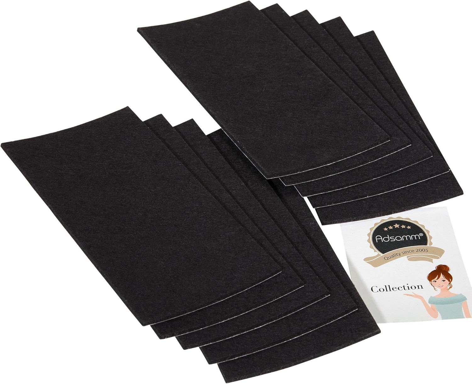 Adsamm® / 10 x self-adhesive Felt Sheets/Black / 3.94x7.87'' (100x200 mm) / rectangular / 0.138'' / 3.5 mm thick stick-on furniture felt glides/Furniture & Chair Glides