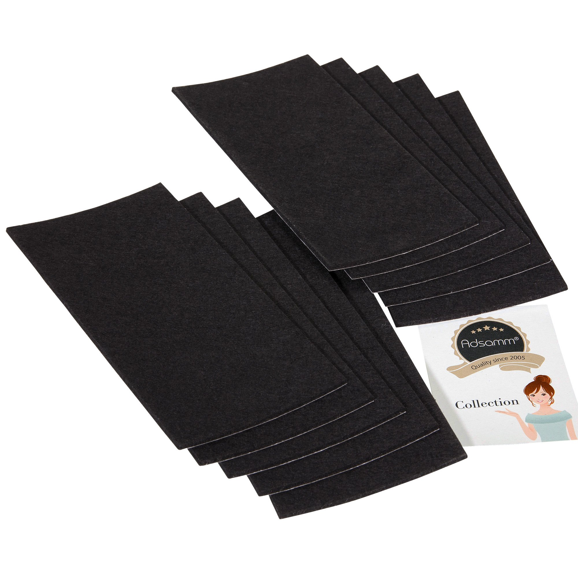 Adsamm® / 10 x self-adhesive Felt Sheets/Black / 3.94x7.87'' (100x200 mm) / rectangular / 0.138'' / 3.5 mm thick stick-on furniture felt glides/Furniture & Chair Glides