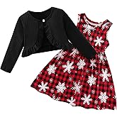 Bkixhv Toddler Baby Girls Spring Dress + Cardigan 2Pieces Outfits Floral Patterned Sundress Solid Long Sleeve Shrug Set