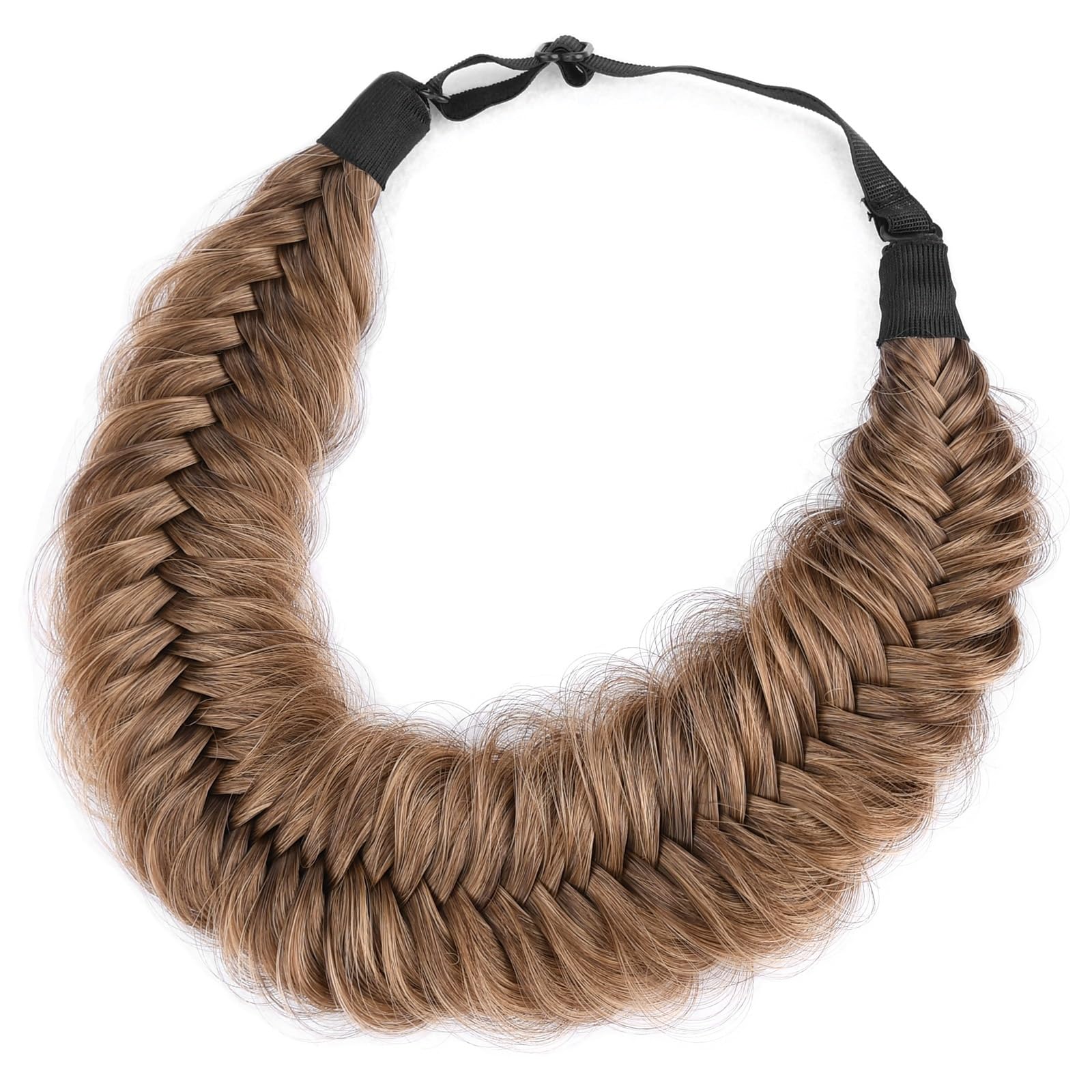 BOBIYA Wide Fishtail Synthetic Hair Braided Headband Classic Chunky Plaited Braids Elastic Stretch Hairpiece Women Girl Beauty Accessory (Claybank)