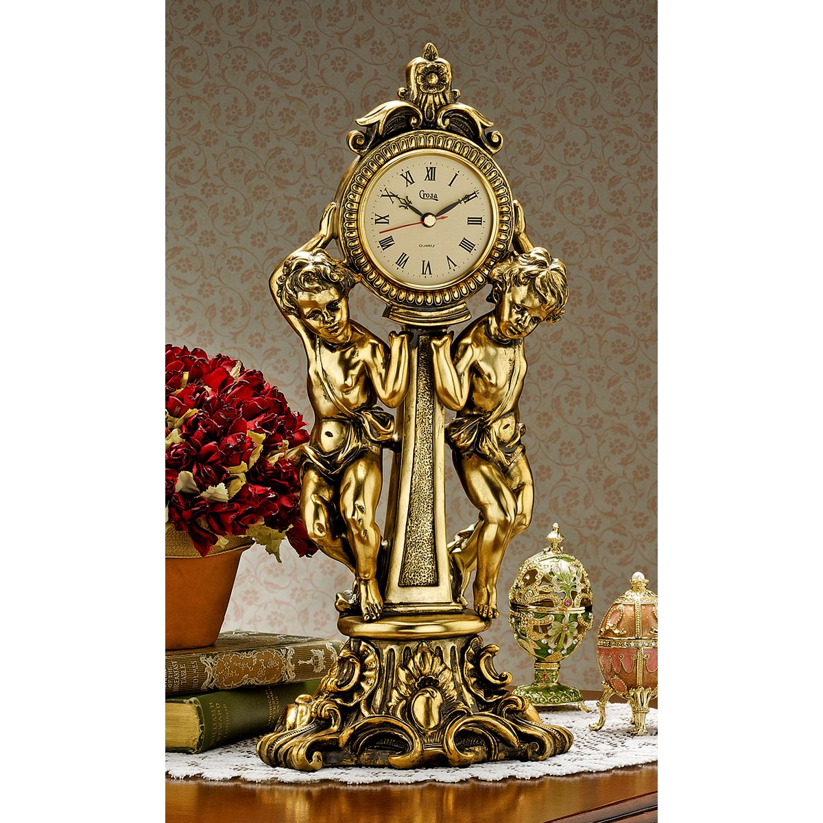 Design Toscano KY5014 Amboise Twin Cherubs Mantle Clock, Gold