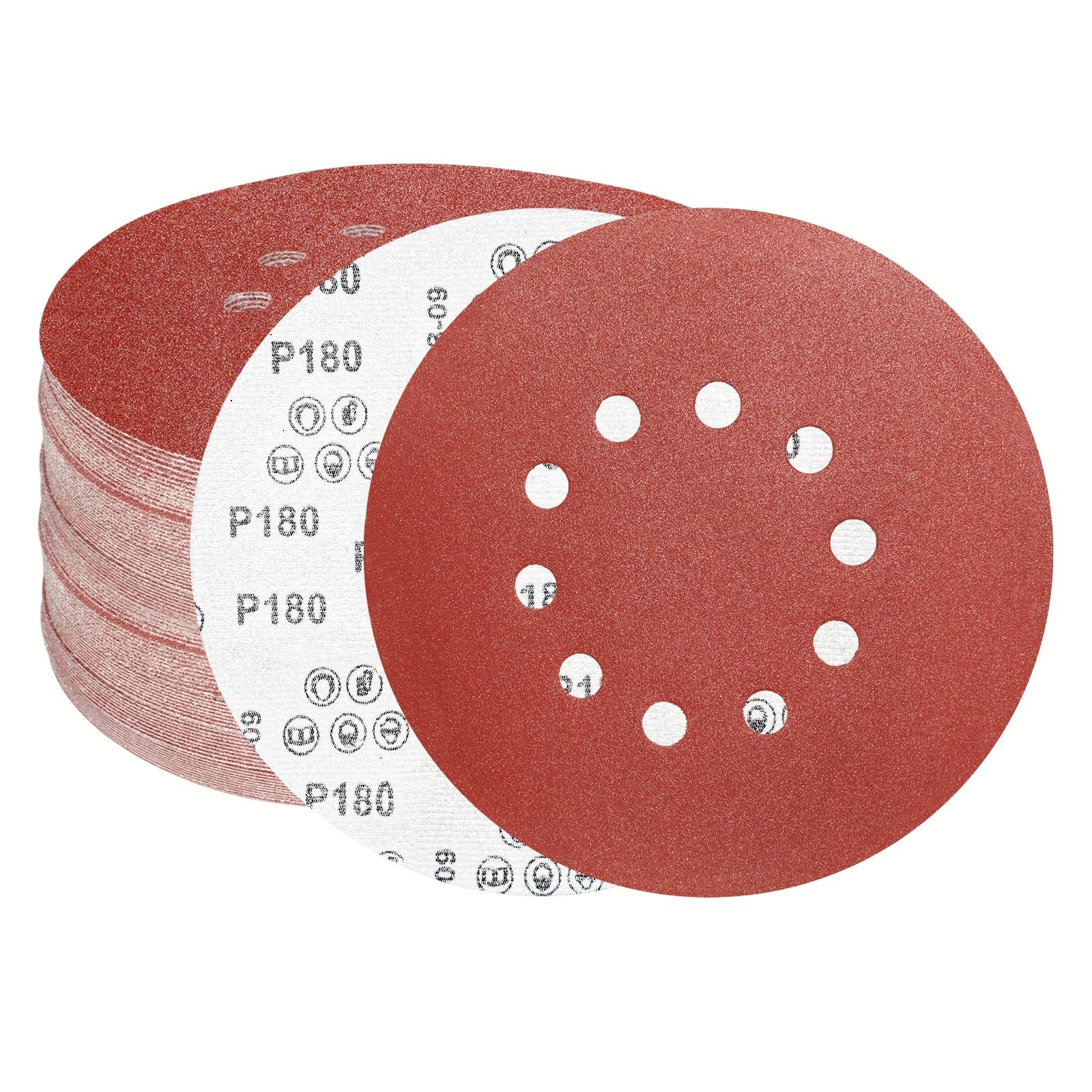 FEIHU 225mm Sanding Disc 180 Grit 10 Holes. Hook and Loop Discs, 9 inch Sanding Pads for Drywall Sander Long Neck Sander （15 PCS）