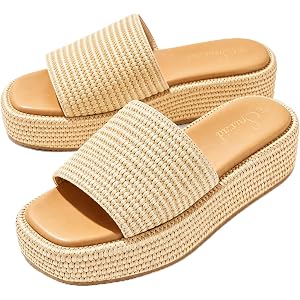FULQULK Raffia Sandals Women Platform Sandals Women, Slip on Sandals Woven Platform Beach Straw Sandals Women, 2026 Summer Va