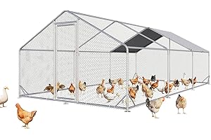 Aoxun Large Metal Chicken Coop, Outdoor Chicken Runs for Yard with Cover, Spire Roof Hen House Enclosure with Security Lock, 