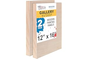 U.S. Art Supply Unfinished Cradled Wood Panels for Painting, 2 Pack of 12x16 inch - Gallery Birch Wooden Canvas Boards 1-1/2" Deep - Mixed-Media Craft, Acrylic, Oil, Encaustic, Paint Pouring
