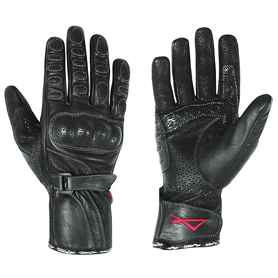 A-Pro Lederhandschuhe Damen Motorrad Roller Protektoren Kalbsleder Schwarz M