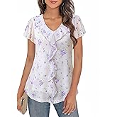 Timeson Women's Short Sleeve Tops Dressy Casual Ruffle V Neck Blouses Ladies Summer Shirts