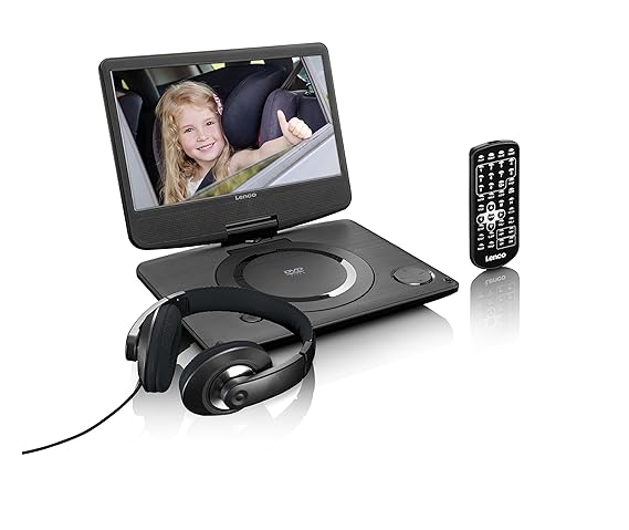 Lenco DVP-1035, 10 Zoll DVD-Player mit Bildschirm, Kopfhörer, USB, SD/MMC, Fernbedienung, Kopfstützenbefestigung, Netzadapter