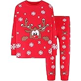 DAUGHTER QUEEN Girls Pajamas Kids Christmas PJs Size 8 100% Cotton Pj Set Children Reindeer Sleepwear Funny Xmas Jammies Snowflake Sleep Clothes 8T 7-8 Years Old, Medium