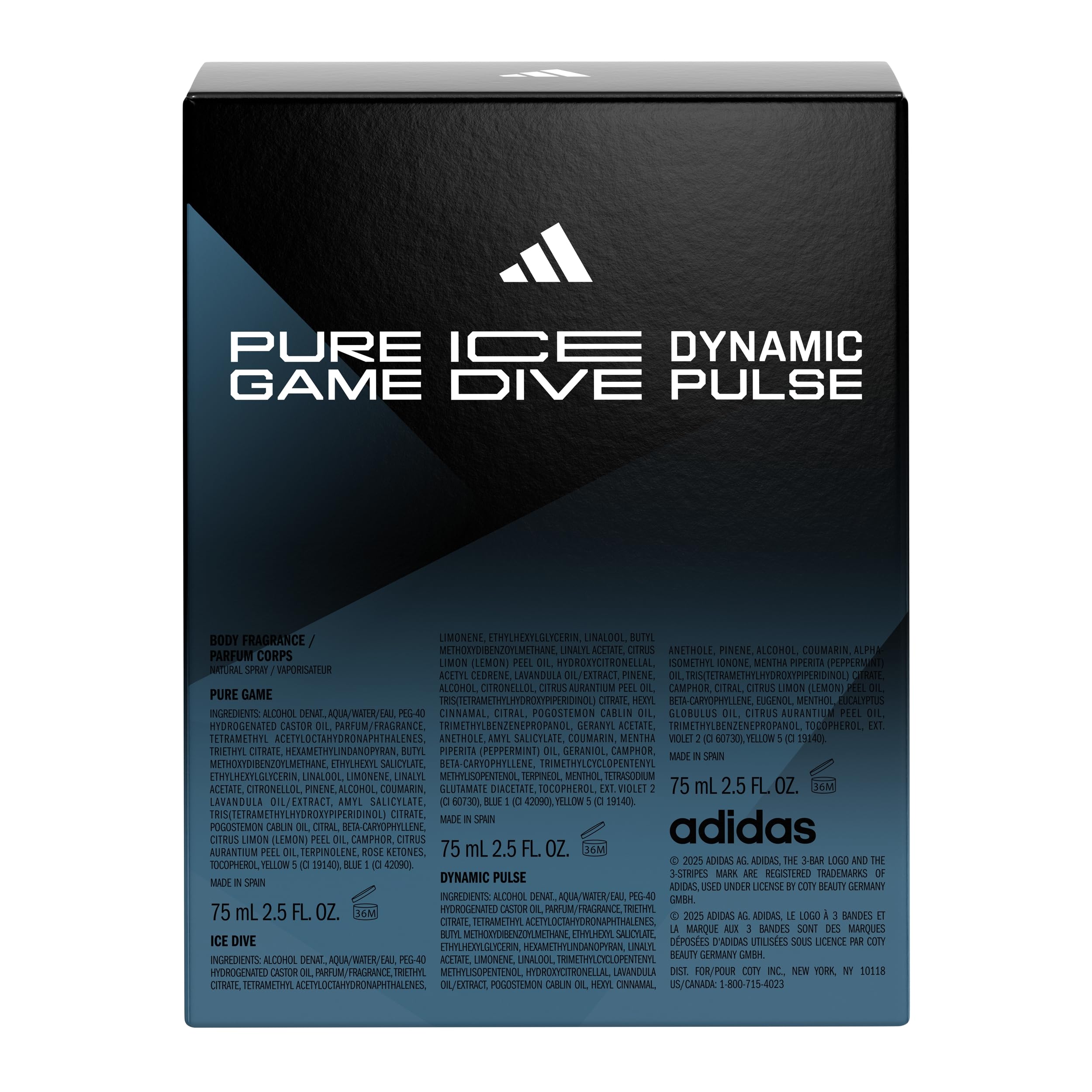 adidas Dynamic Pulse, Ice Dive, Pure Game Giftset, Natural Spray 2.5 fl oz, Notes of Rosemary, Lemon, Peppermint, and Grapefruit, Men's Fragrance, Long Lasting, Sporty Fragrance