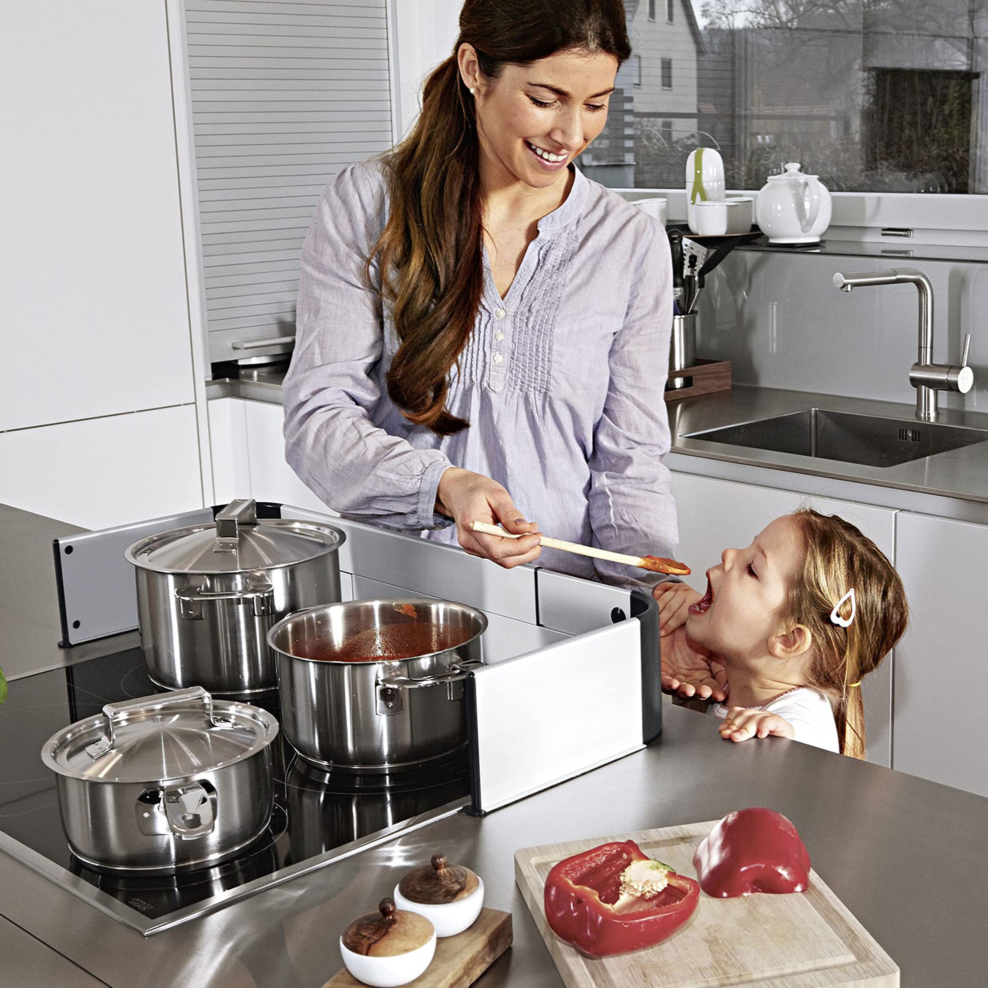 Qdos Safety Adhesive Aluminum Stove Guard - Complements Modern Kitchen Designs - Fits Cooktops & Most Freestanding Stoves - Protects from Front & Sides - Easy to Install - Quick Removal for Cleaning
