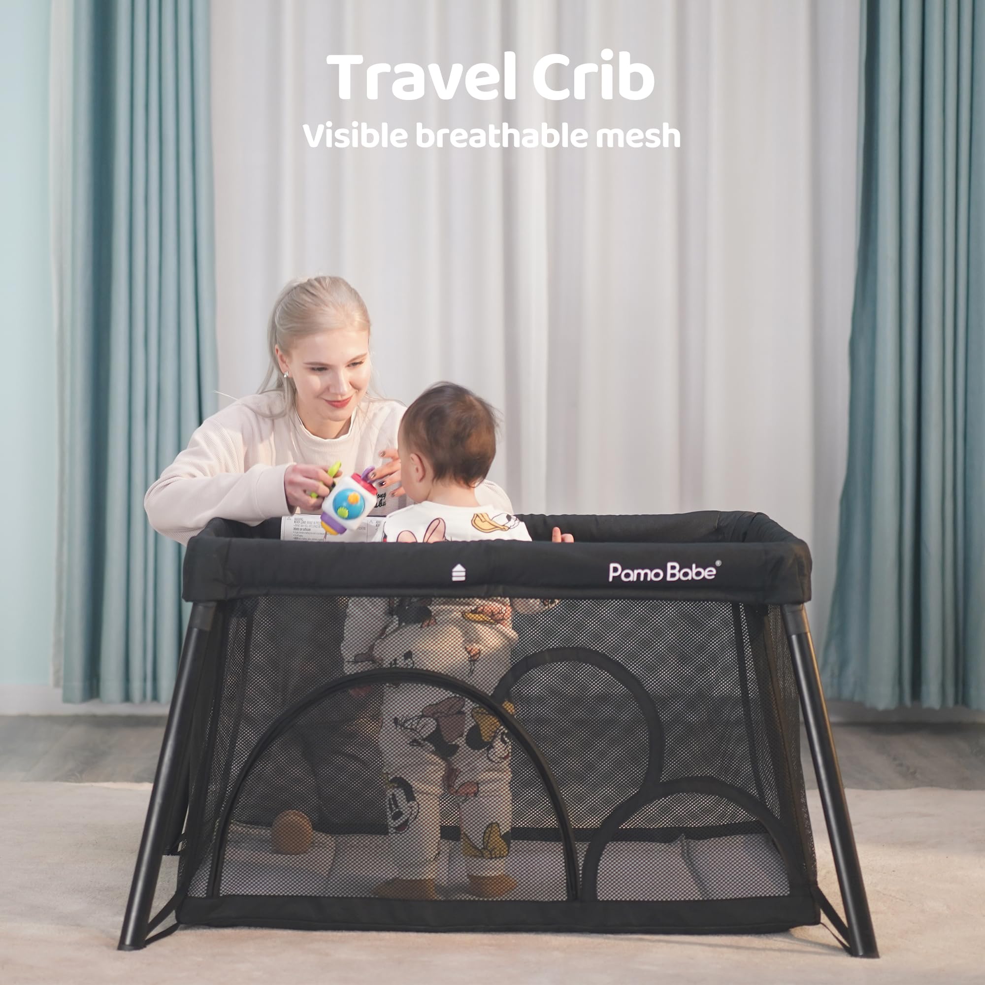 Pamo babe Travel Crib Lightweight Playpen Baby Playard with Bassinet Portable Mini Playard