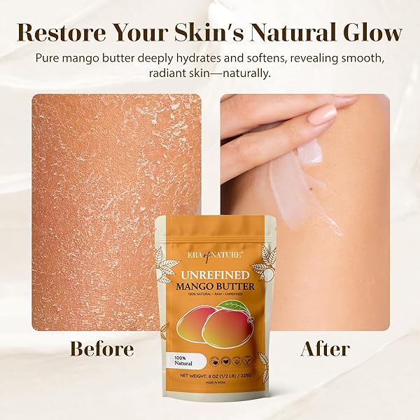 ERA OF NATURE ORGANIC UNREFINED RAW MANGO BODY BUTTER BLOCK 8OZ – MOISTURIZING MANGO SEED RAW BUTTER BAR FOR SKIN & HAIR, DIY LIP BALM BASE, CREAM, SOAP & LOTION MAKING SUPPLIES KIT, PERSONAL SKINCARE