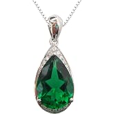 Navachi 925 Sterling Silver 18k White Gold Plated 3.7ct Heart Ruby or Emerald Necklace Pendant 16"