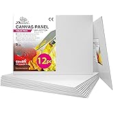PHOENIX Small Painting Canvas Panels 6x8 Inch, 12 Value Pack - 8 Oz Triple Primed 100% Cotton Acid Free Canvas Boards for Painting, White Blank Flat Canvas Boards for Acrylic, Oil Paints