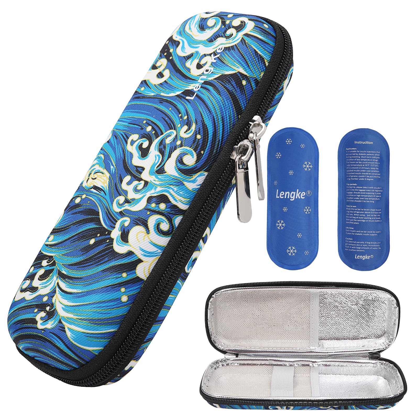 JAKAGO EVA Compact Insulin Cooler Travel Hard Case,Lightweight and Durable Diabetic Small Storage Travel Packs for Insulin Pens & Needles with 2 Ice Pack (Ocean Wave)