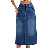 CIMUK Women's Denim Skirt High Waisted Split Back Pockets Casual Pencil Midi Jean Skirts