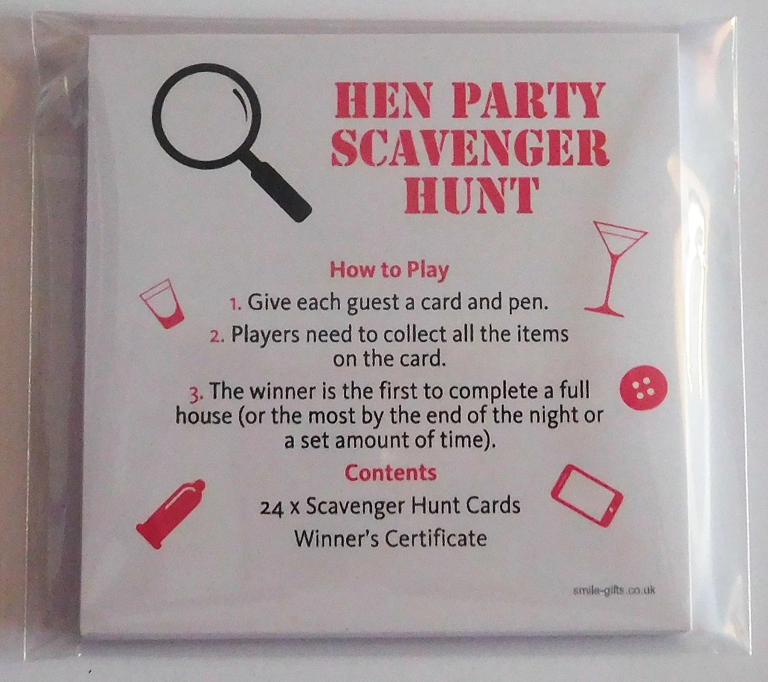 SMILE GIFTS UK Hen Party Scavenger Hunt Game (24 game cards) - Scavenger Hunt Hen Party Games, Hen Night Games, Hen Night Treasure Hunt - Image 4