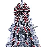 Christmas Tree Topper Bow Large Black Christmas Wreath Bow Tree Topper, Flocking Fabric with White Raw Edge Gift Bows for Xmas Ornament Holiday Home Thanksgiving Indoor/Outdoor Decor 52x13 Inches