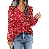 Bulotus Women Blouses Dressy Casual Chiffon V Neck Shirt Double Layered Floral Ruffle Tops Beach Vacation Summer Trendy