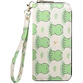 Fanwill Checkered Highland Cow Print Book Wallet For Women Skull Goth Frog Butterfly Ladies Cluth Wristlet Wrist Strap Long Purse Zip Around Card Holder