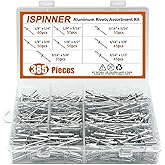 ISPINNER 385pcs 8 Sizes Aluminum Blind Rivets, Pop Rivets Assortment Kit (Silver)