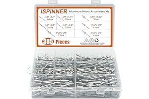 ISPINNER 385pcs 8 Sizes Aluminum Blind Rivets, Pop Rivets Assortment Kit (Silver)