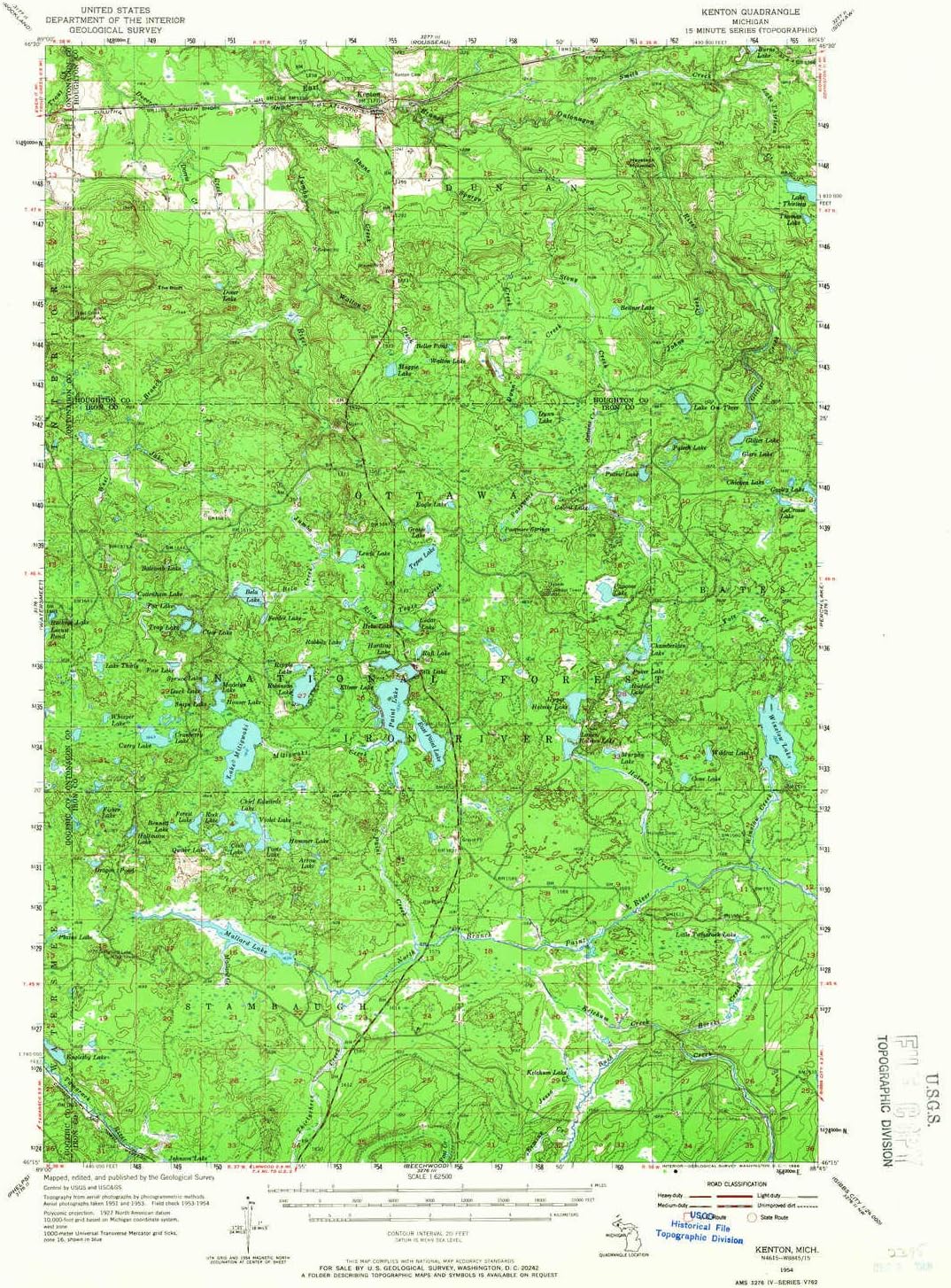 YellowMaps Kenton MI topo map, 1:62500 Scale, 15 X 15 Minute, Historical, 1954, Updated 1966, 20.8 x 17 in