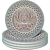 Mandala Coasters for Drinks,Doawbang Absorbent Ceramic Stone Coasters Set of 4 Cork Base Marble Art Cups Table Mats for Home Decor (Green)