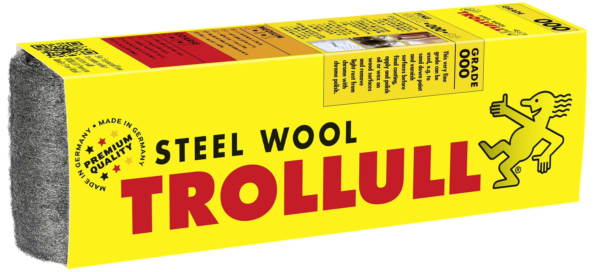 TROLLULL Steel Wool | Wire Wool 200g fine 000, intermediate sanding of painted and varnished surfaces and shellac, polishing copper, brass, and oil or wax on wood
