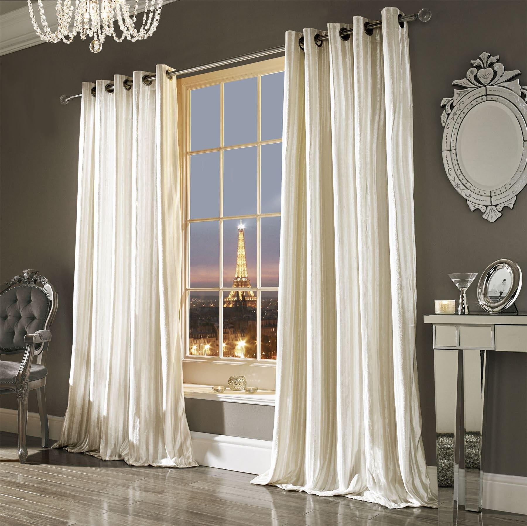 KYLIE MINOGUE ILIANA OYSTER LINED VELVET 66" X 90" - 168CM X 229CM RING TOP CURTAINS DRAPES