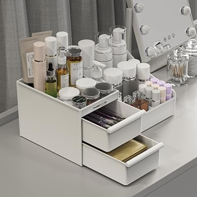 DancesCat Makeup Organizer Large 7 Compartments 2 Drawers ABS Vanity Storage