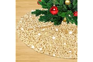 LJIE-HOUSE Christmas Tree Skirt 48 Inches Large Tree Skirt Gold Velvet Sequin Tree Skirt Xmas Tree Mat for Merry Christmas Party Christmas Tree Decoration