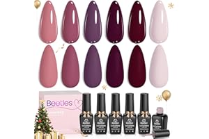 BEETLES GEL POLISH Beetles Burgundy Purple Gel Nail Polish Set - 6 Color Winter Purple Maroon Mauve Plum Gel Polish Kit, Soak Off UV LED Nail Gel for Autumn Manicure Nail Art Gifts for Women