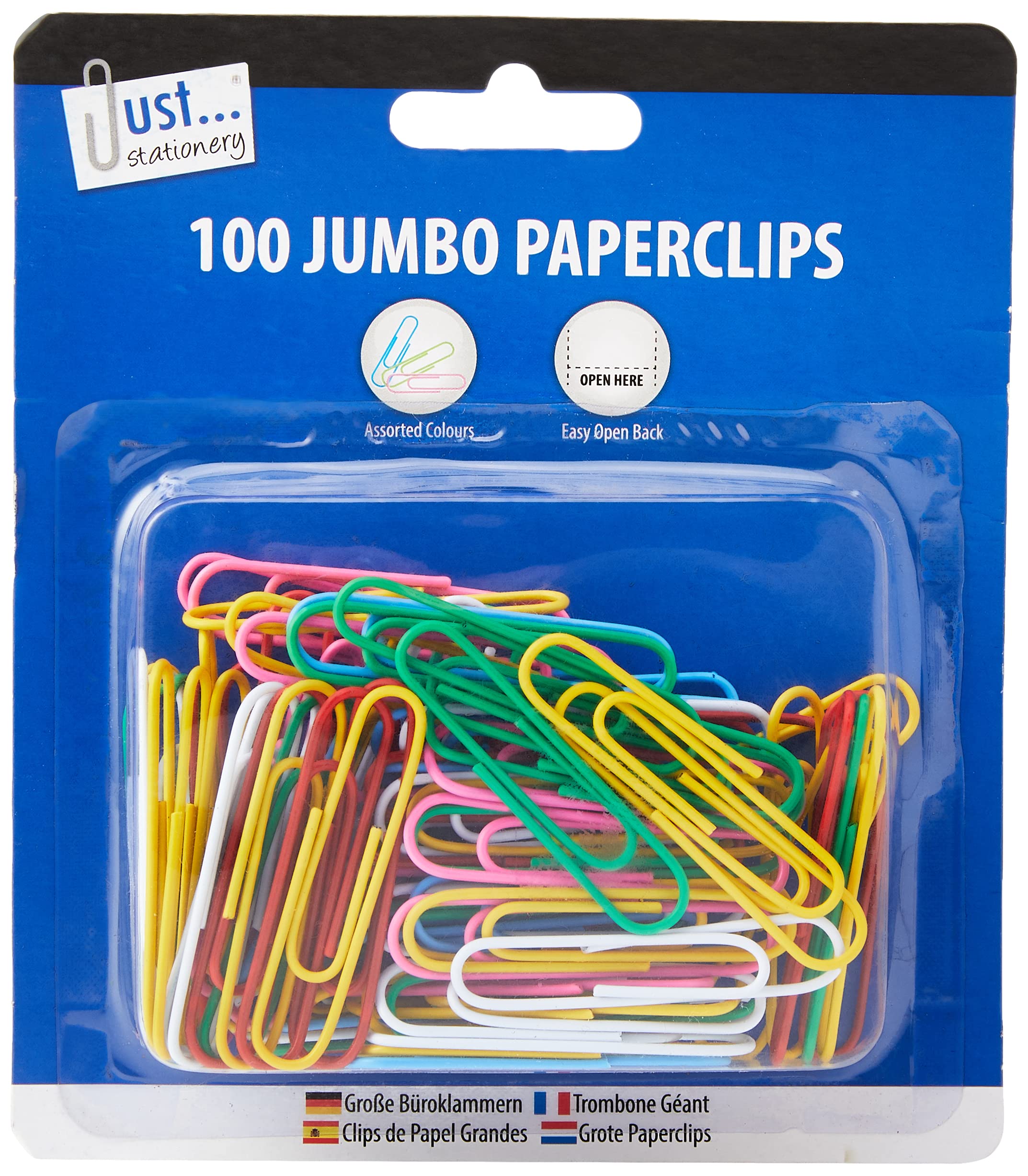 Just stationery Jumbo Paperclip (Pack of 100), Multi, 9195