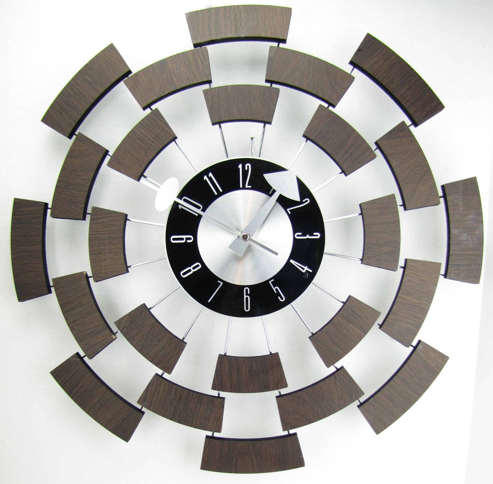 World Friendly World 122040BLACK 19 inch wooden wheel clock in mid century modern style