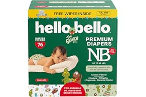 Hello Bello Dr. Seuss Baby Grinch Premium Diapers, Size NB (Up to 10 lbs), 76ct Plus Bonus Wipes: Softness & Protection for Sensitive Skin