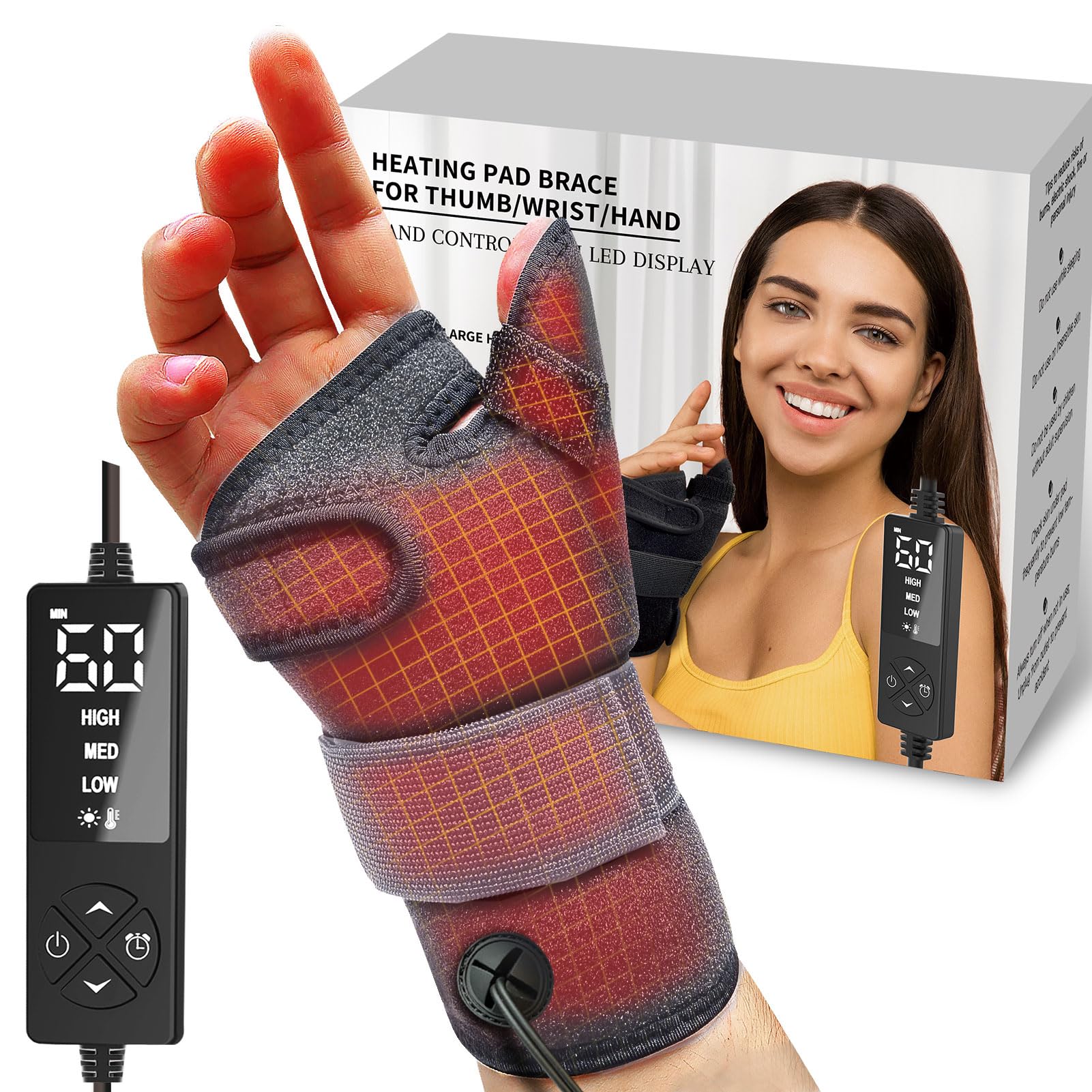 Photo 1 of Wrist Thumb Brace Heating Pad for Arthritis and Carpal Tunnel Relief, Heated Wrap for Sprains Trigger Thumb, De Quervain's Tenosynovitis, Tendonitis Wrist Hand Pain Relief - Left Right Hand(L/XL)