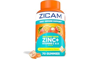 Zicam Daily Immune Support, Gummy Supplement, Zinc, Vitamin C and Vitamin D, Citrus Strawberry Flavor, 70 Count