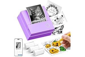 TYPONOS Sticker Printer, Mini Portable Bluetooth Thermal Printer with Multiple Templates & App Support, Inkless Print Pod for Study Notes, DIY Labels, Home School Office Usee (Violet)