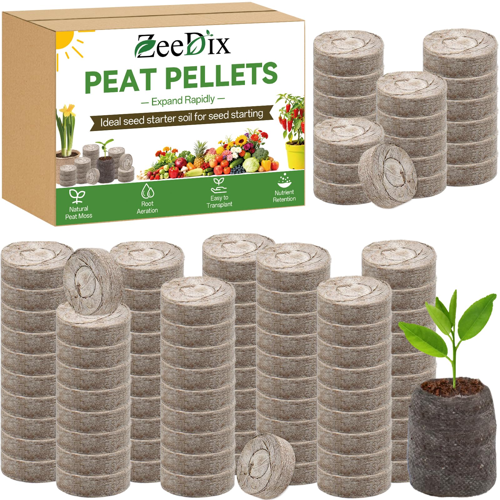 Photo 1 of ZeeDix 200 Pcs (30mm) Peat Pellet Fiber Soil Plant Seed Starters- Seed Starter Pellets Pods Compressed Peat Pellets for Grow Herbs, Plant, Flowers, Vegetables, Seed Pods for Planting Easy Transplant